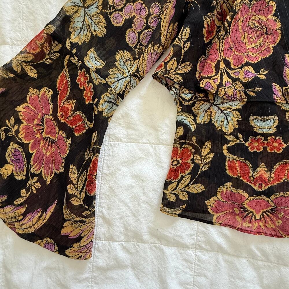 Belle + Sky Floral Sheer Blouse | Size M | Romantic Botanical Print Vintage Top - Picture 2 of 13